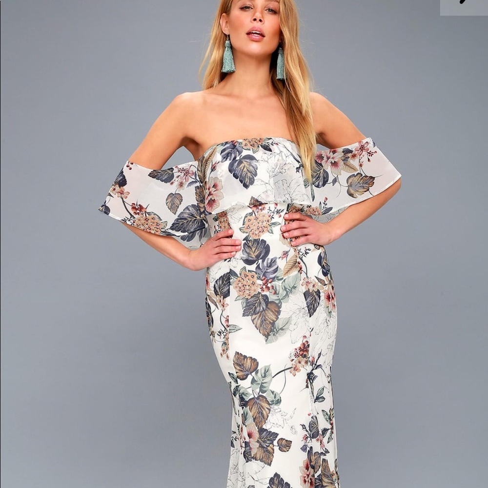 White floral off the shoulder maxi dress